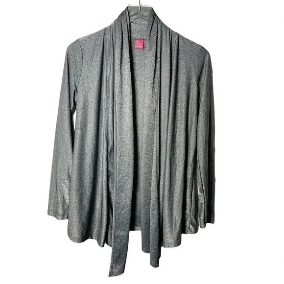 Three Dots shawl collar metallic gray silver open cardigan size small - Picture 1 of 7